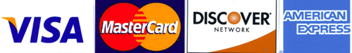 We accept Visa, Mastercard, Discover, and American Express.